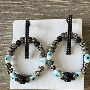 Elegant Black and Silver Beaded Hoop Earrings